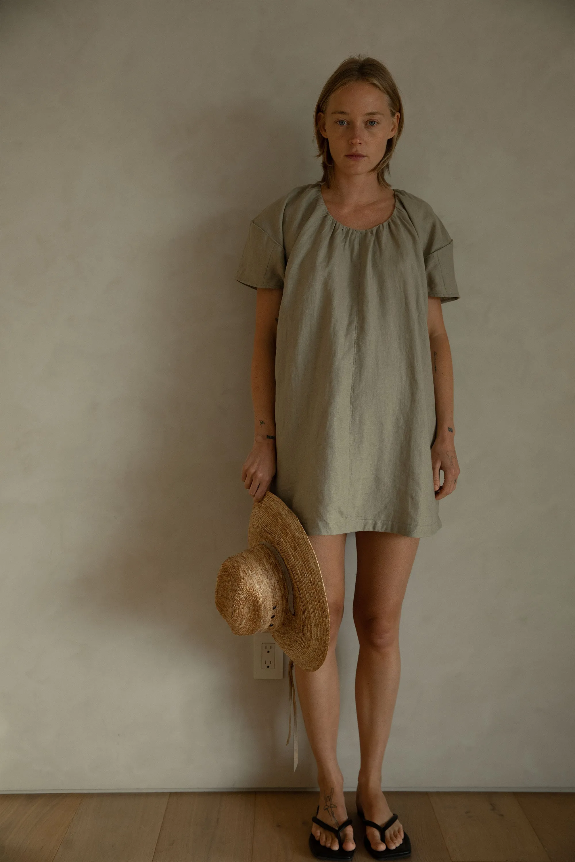 100% LINEN BOXY MINI DRESS