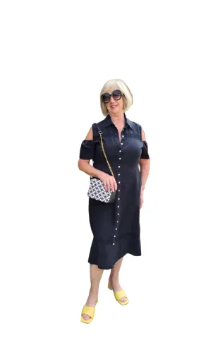 11-263 Black Linen Shirt Dress