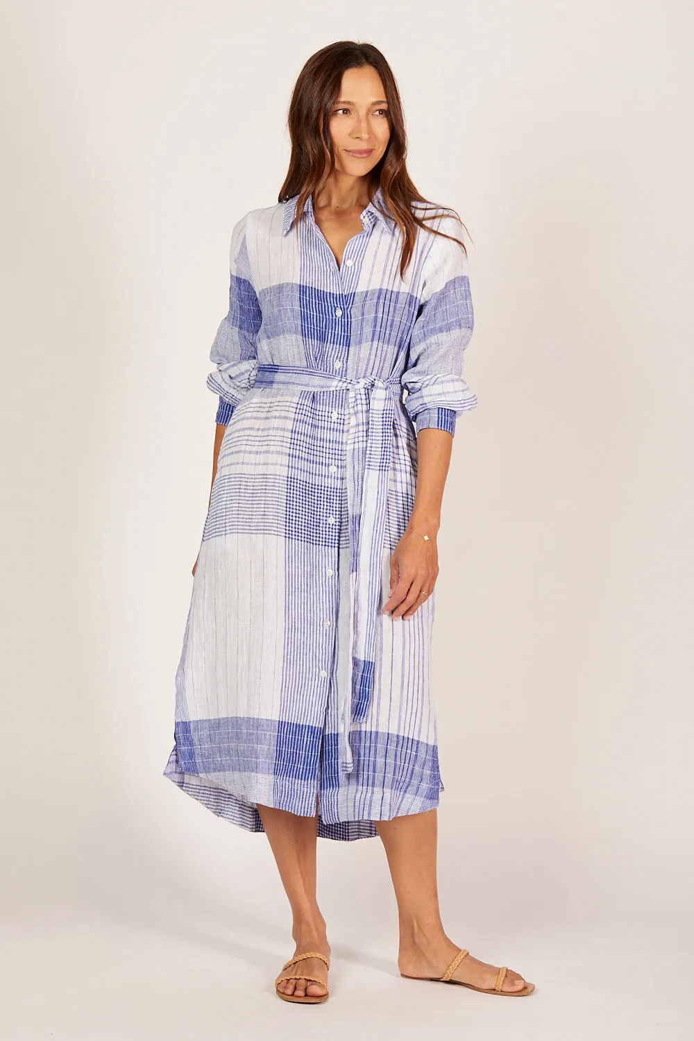 Abbey Linen Shirt Dress in Saori