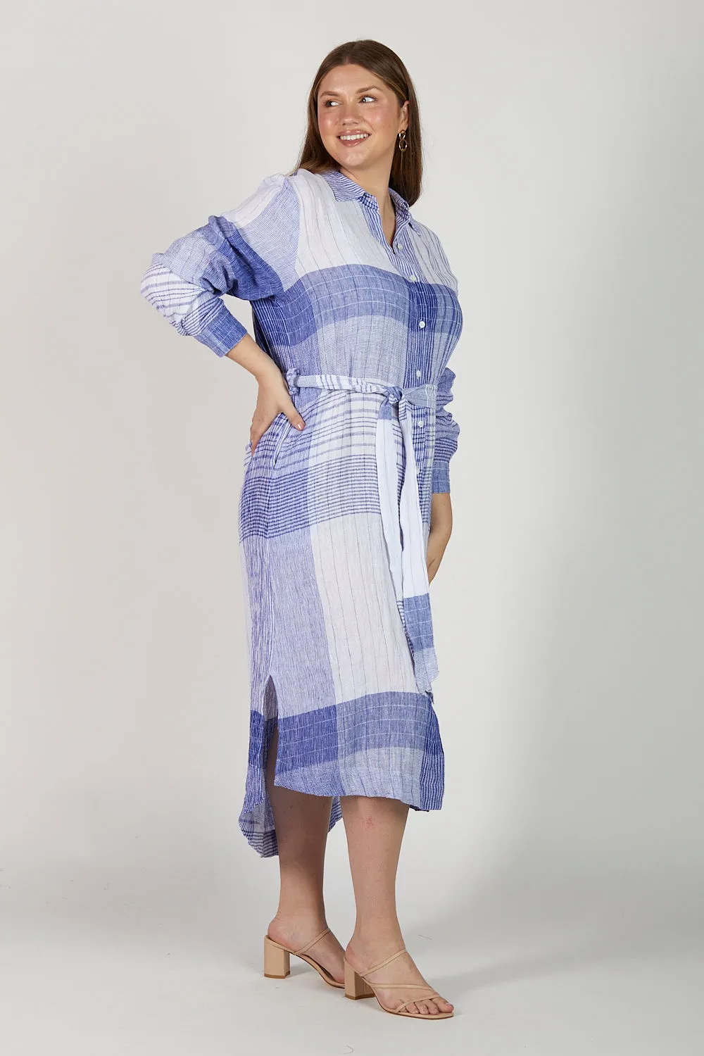 Abbey Linen Shirt Dress in Saori