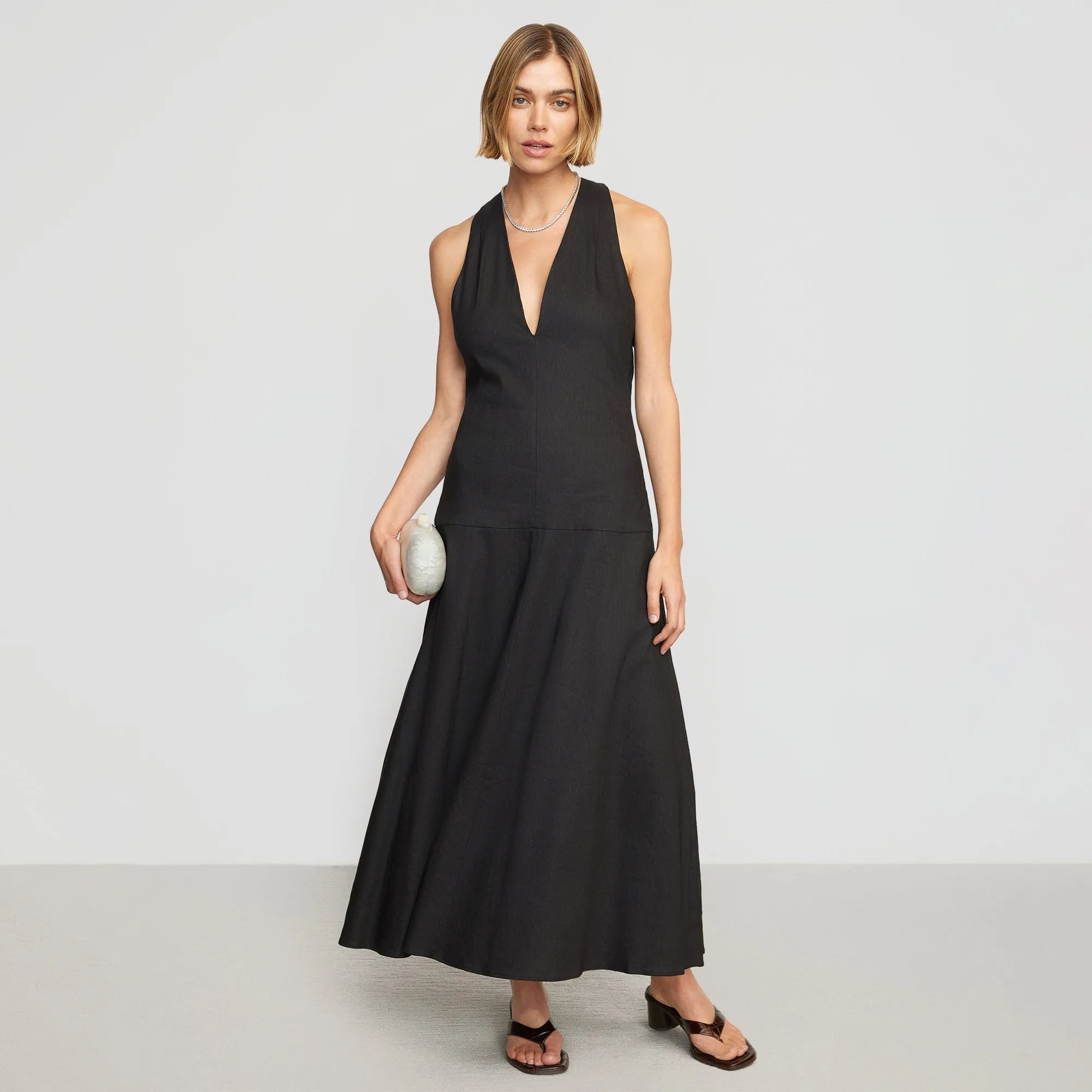 Adeline Linen Halter Dress | Black