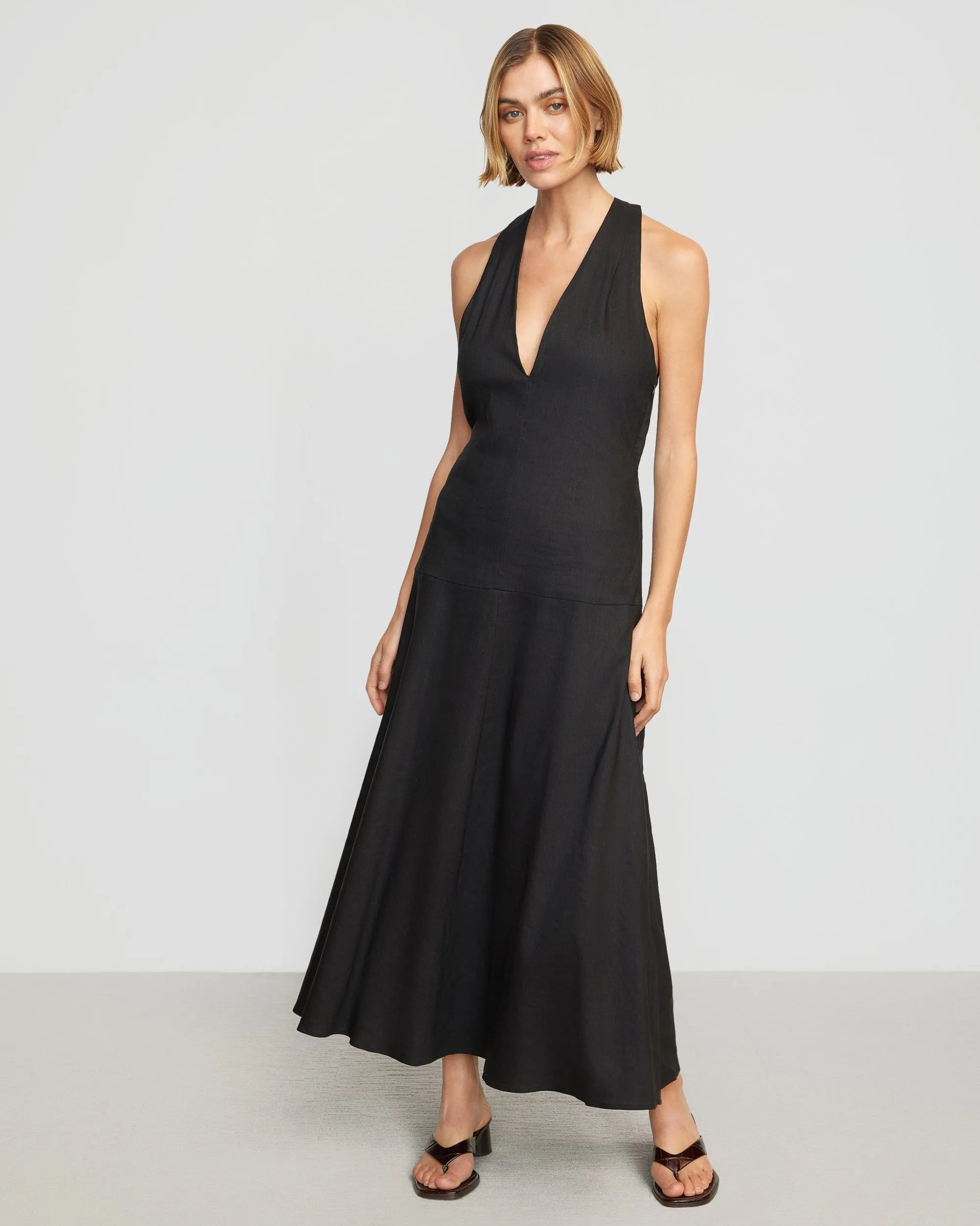 Adeline Linen Halter Dress | Black