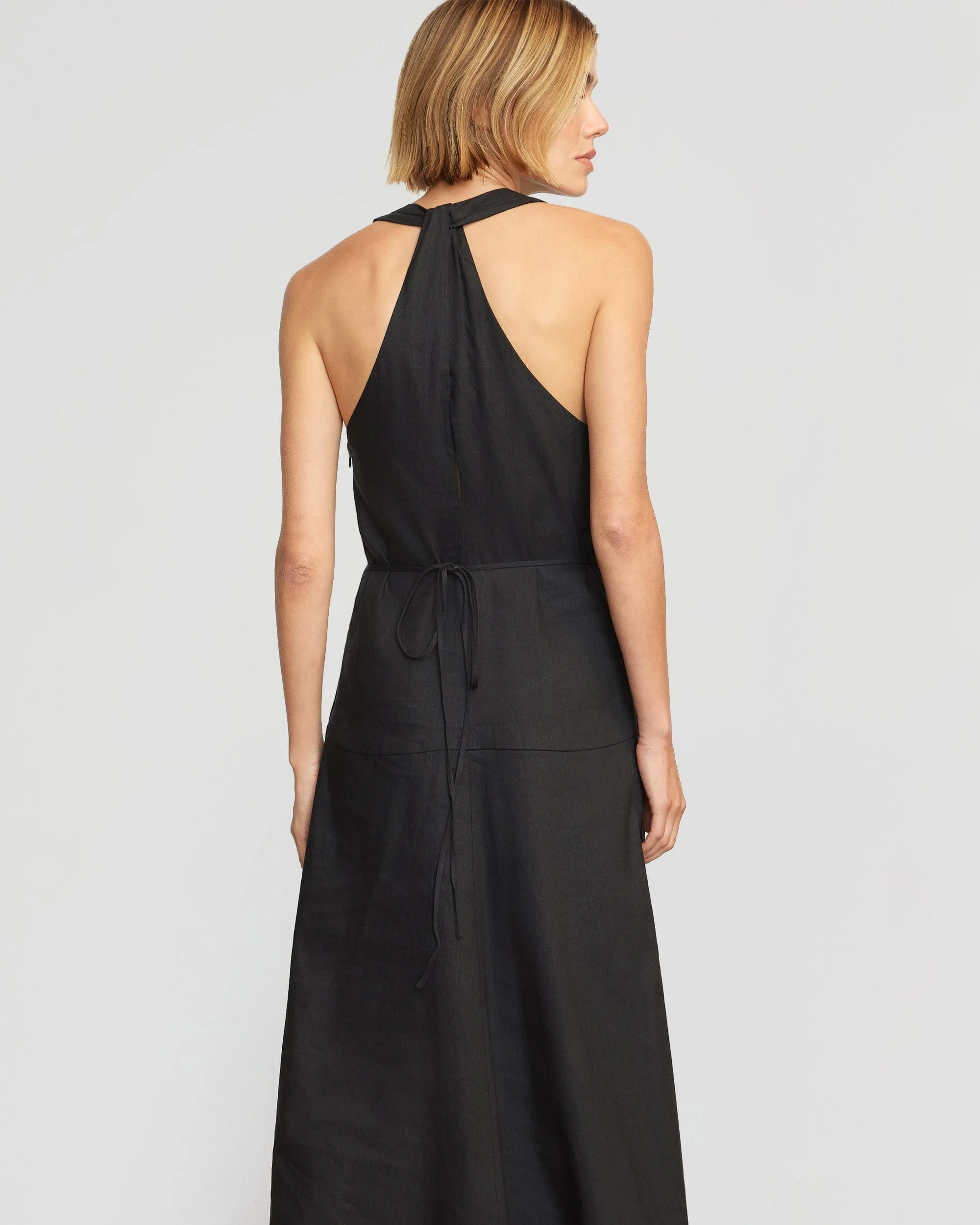 Adeline Linen Halter Dress | Black