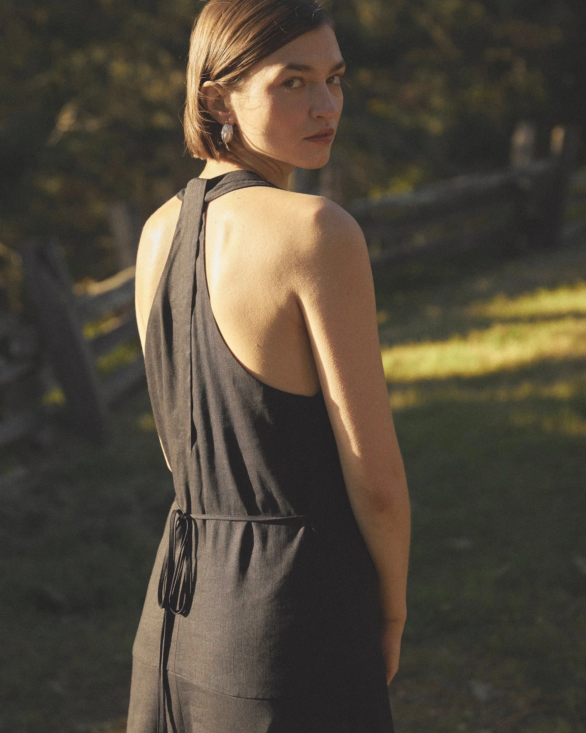 Adeline Linen Halter Dress | Black