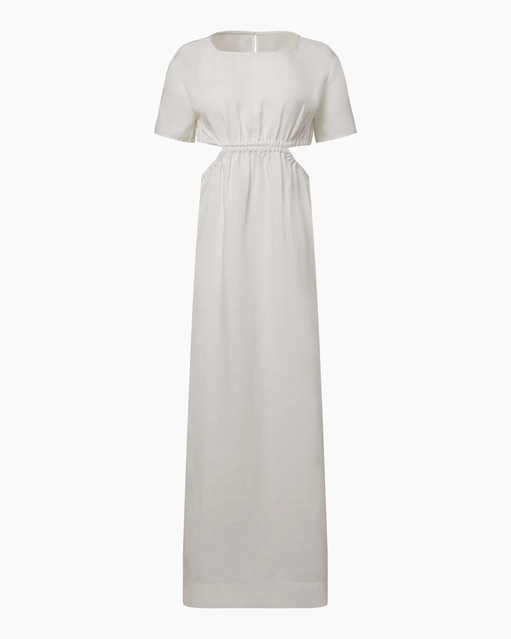 Air Linen Boatneck Cutout Maxi Dress | White