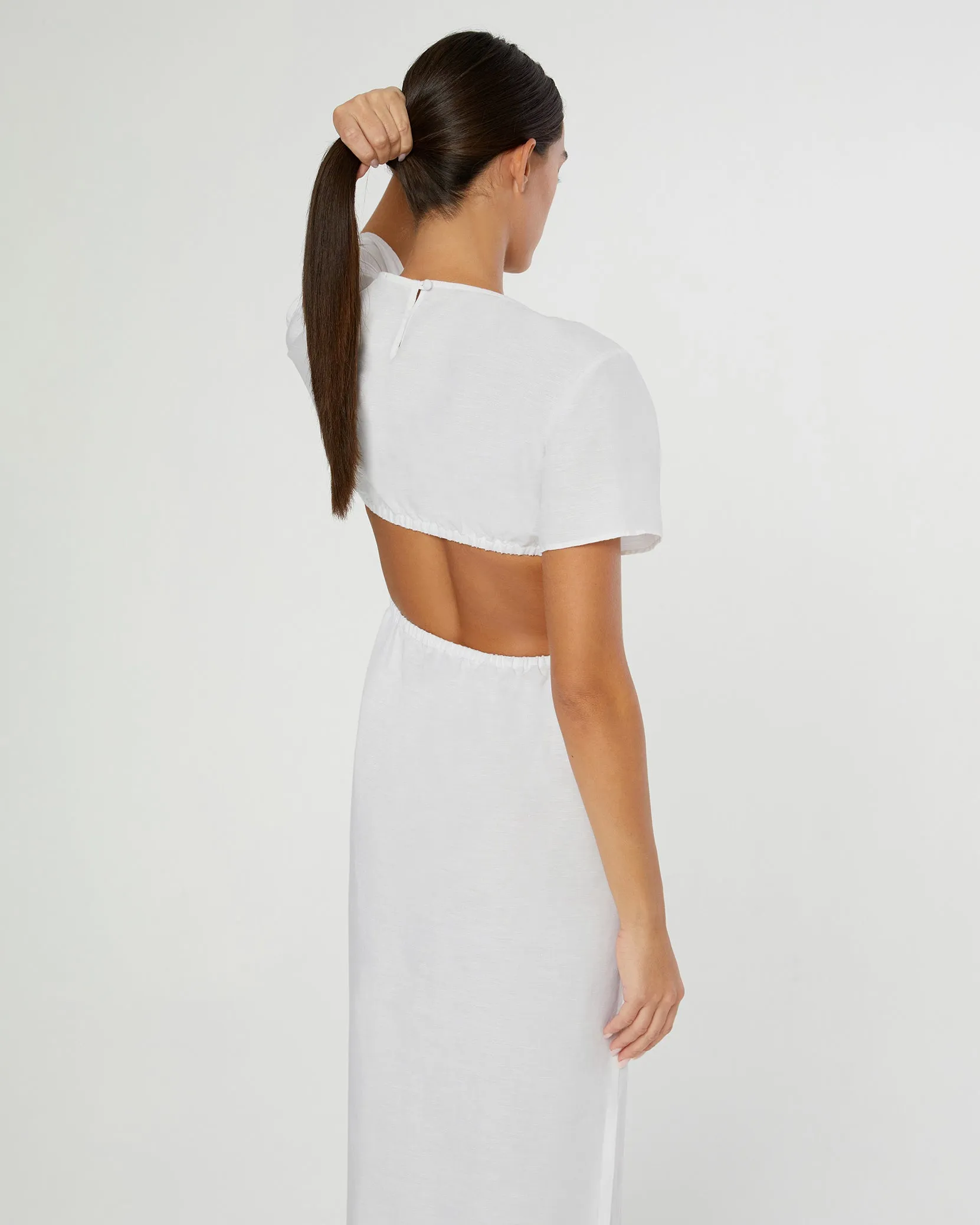 Air Linen Boatneck Cutout Maxi Dress | White