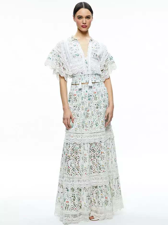 Alice + Olivia - Reise Embroidered Tiered Maxi Skirt - Georgia Floral