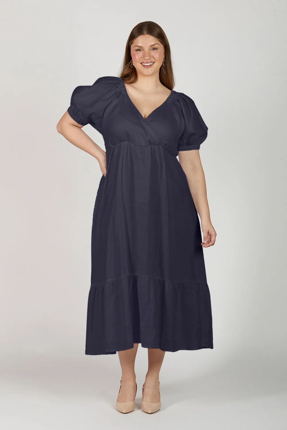 Alison Linen Maxi Dress in Navy