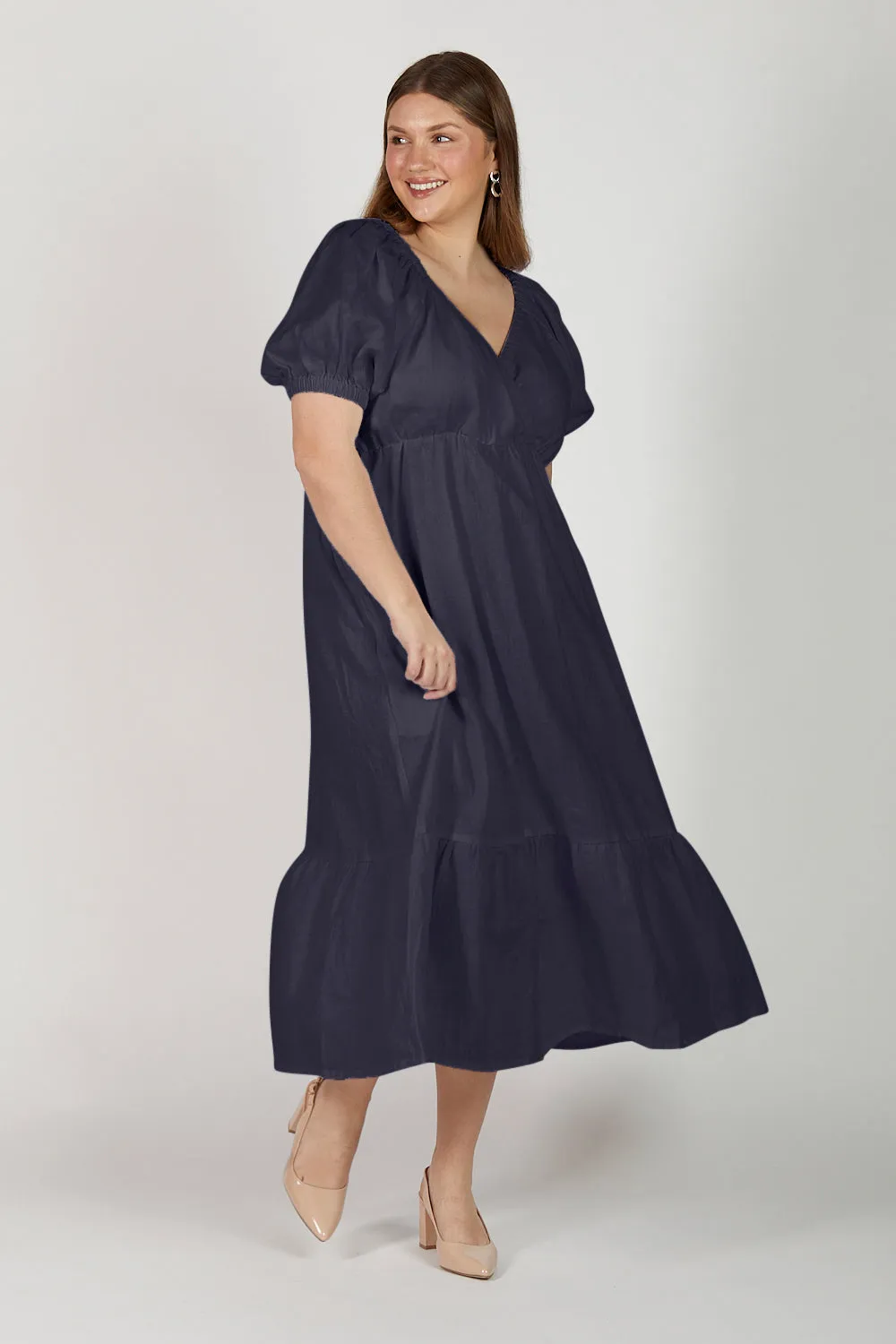 Alison Linen Maxi Dress in Navy