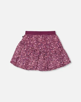 Asymmetric Ruffle Skirt Burgundy Printed Little Flowers