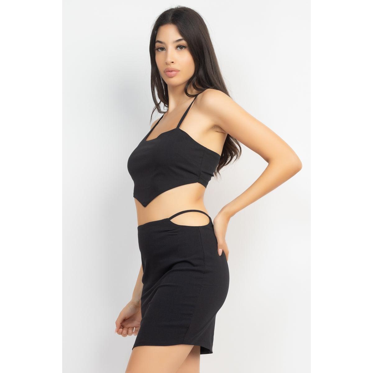 Asymmetrical Cross Back Top & Skirts Set