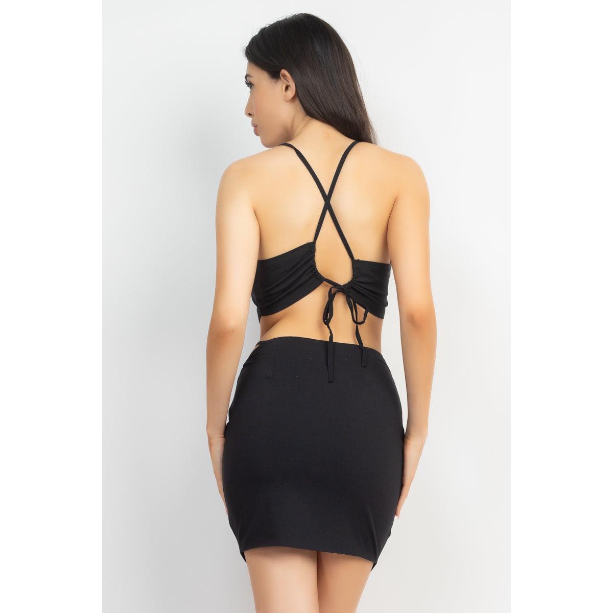 Asymmetrical Cross Back Top & Skirts Set