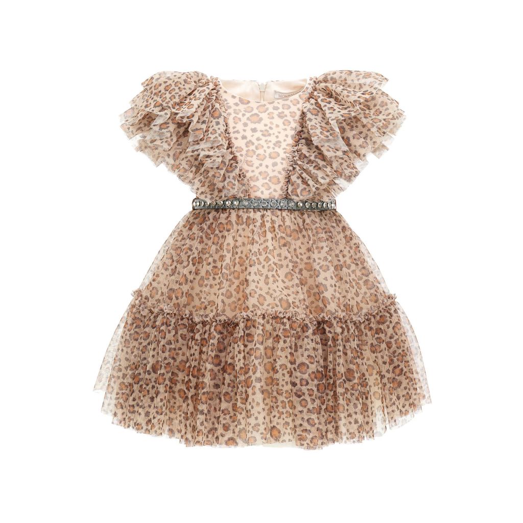 Beige Leopard Print Tulle Dress