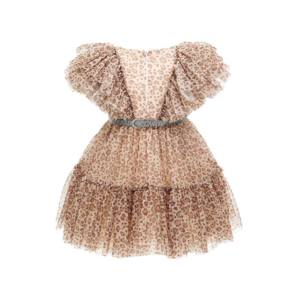 Beige Leopard Print Tulle Dress