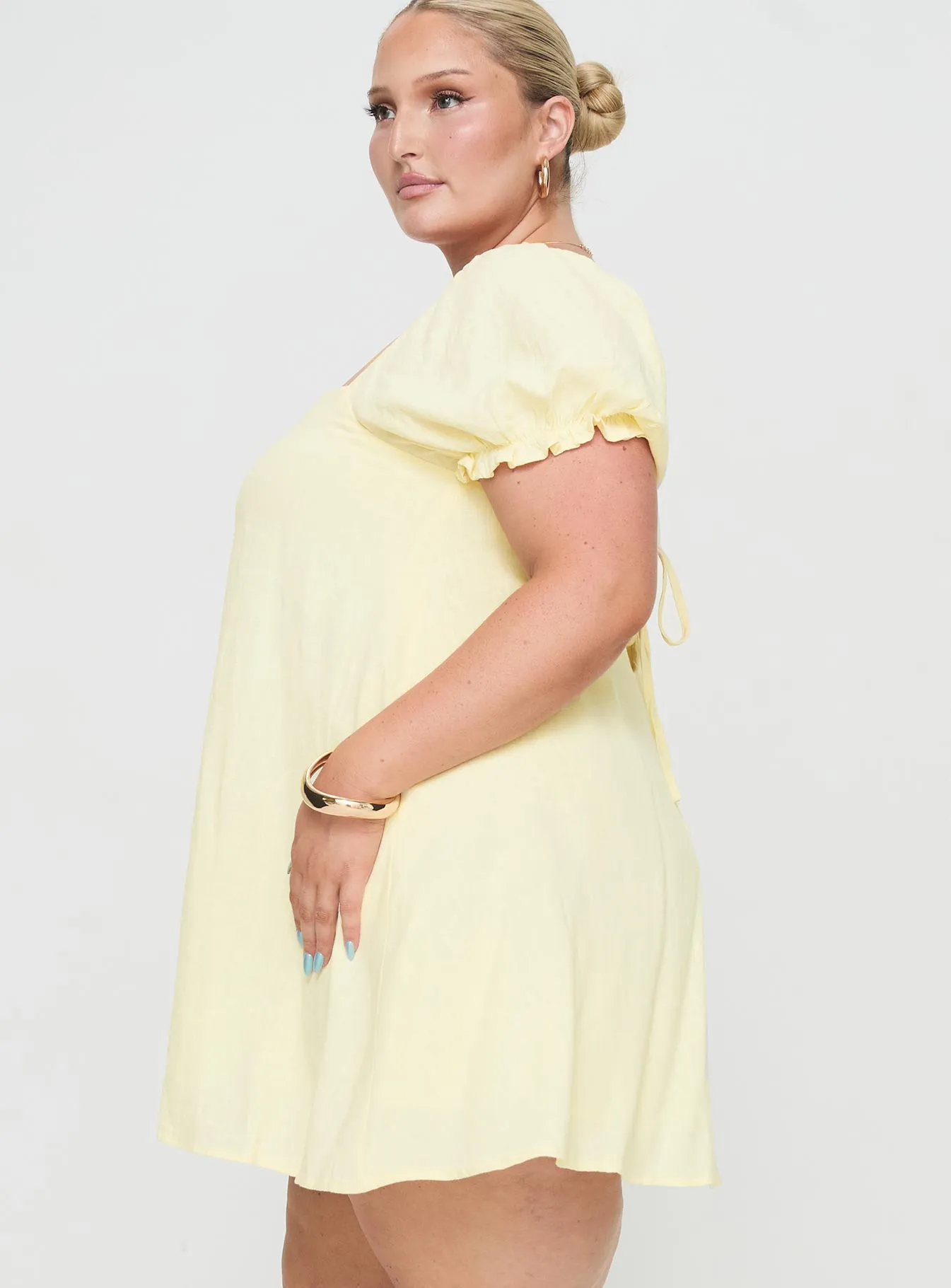 Beyond Linen Blend Mini Dress Yellow Curve