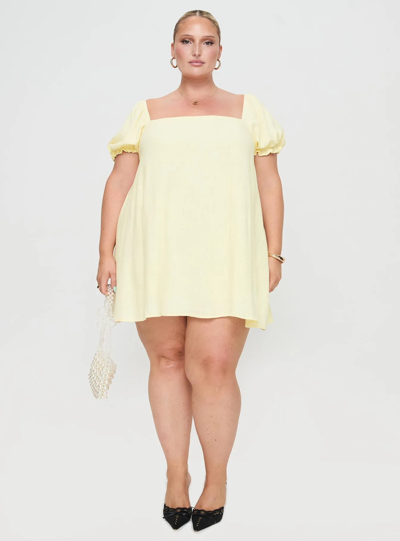 Beyond Linen Blend Mini Dress Yellow Curve