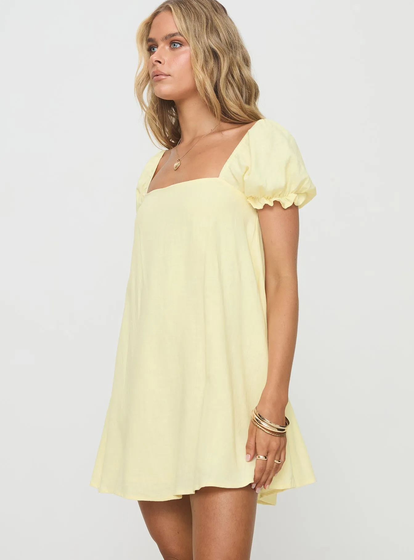 Beyond Linen Blend Mini Dress Yellow