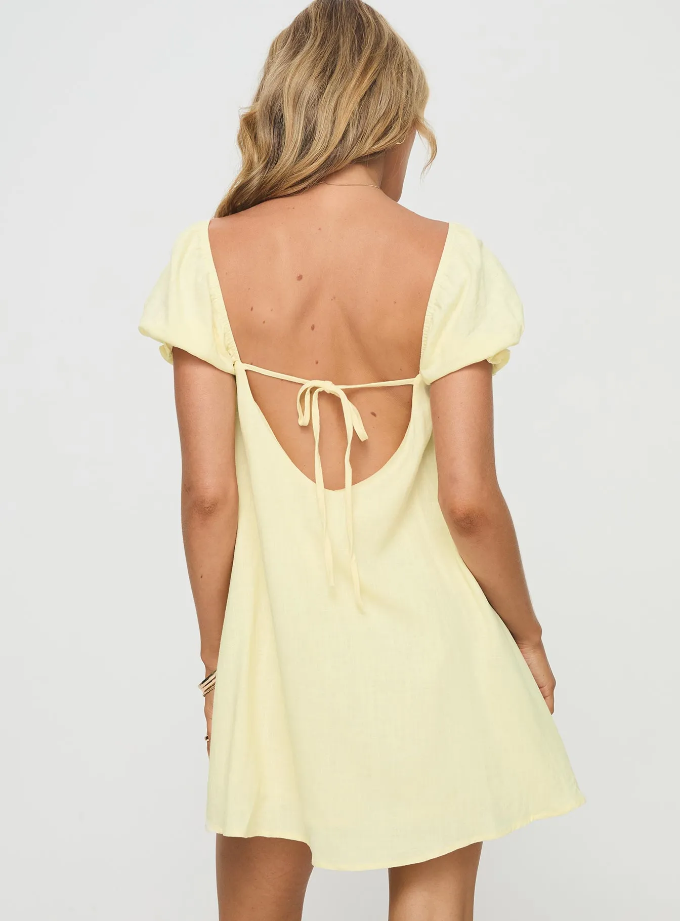 Beyond Linen Blend Mini Dress Yellow