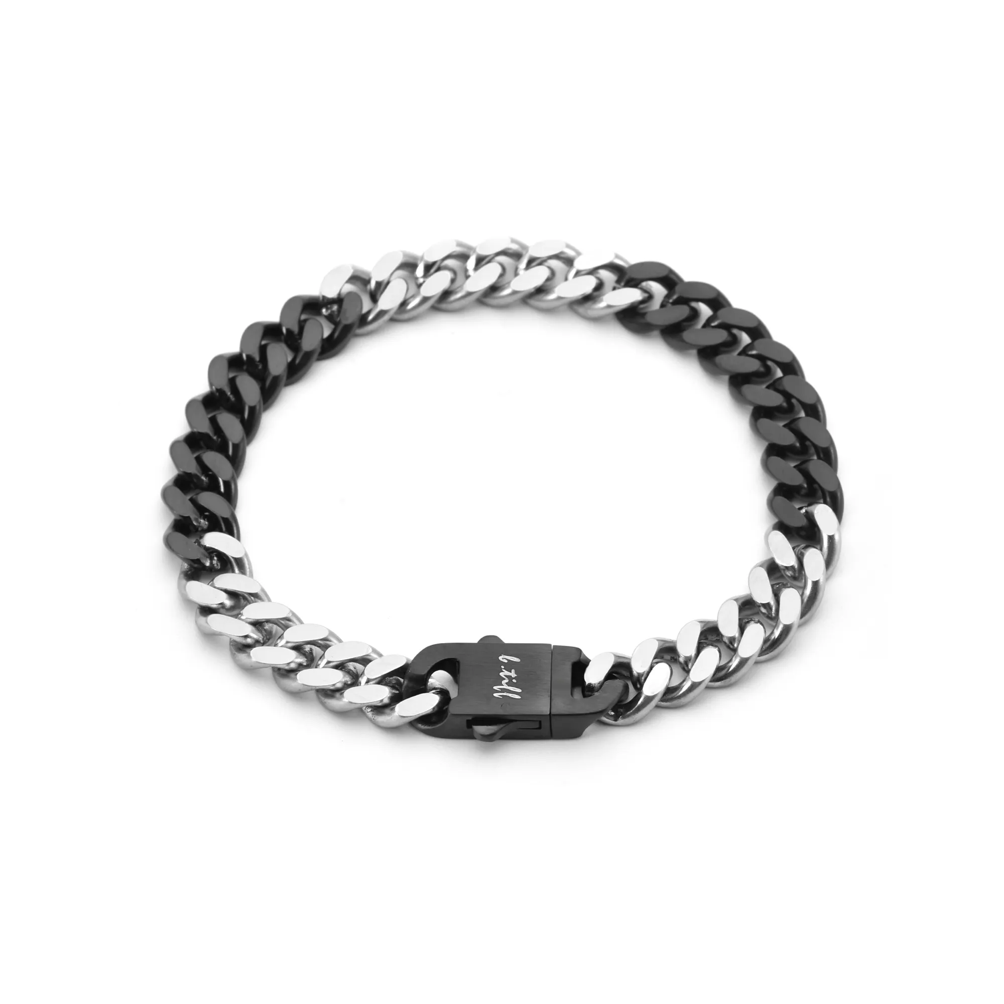 BG138BW B.Tiff 8mm 2 Tone Matte Black & High Polish Stainless Steel Flat Cuban Link Bracelet