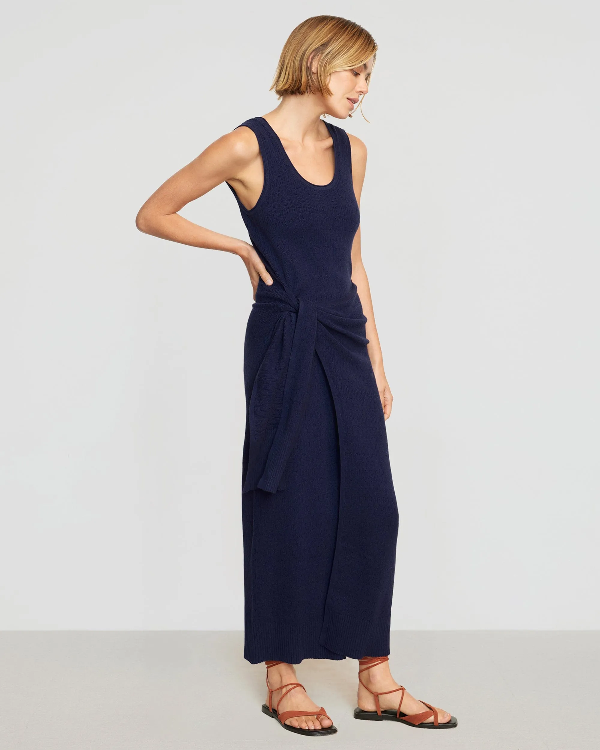 Bianca Linen-Cotton Wrap Dress | Navy