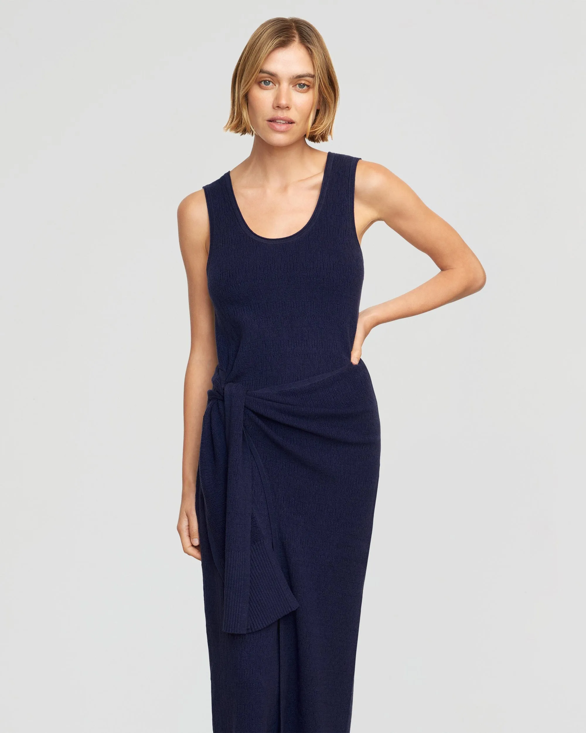 Bianca Linen-Cotton Wrap Dress | Navy