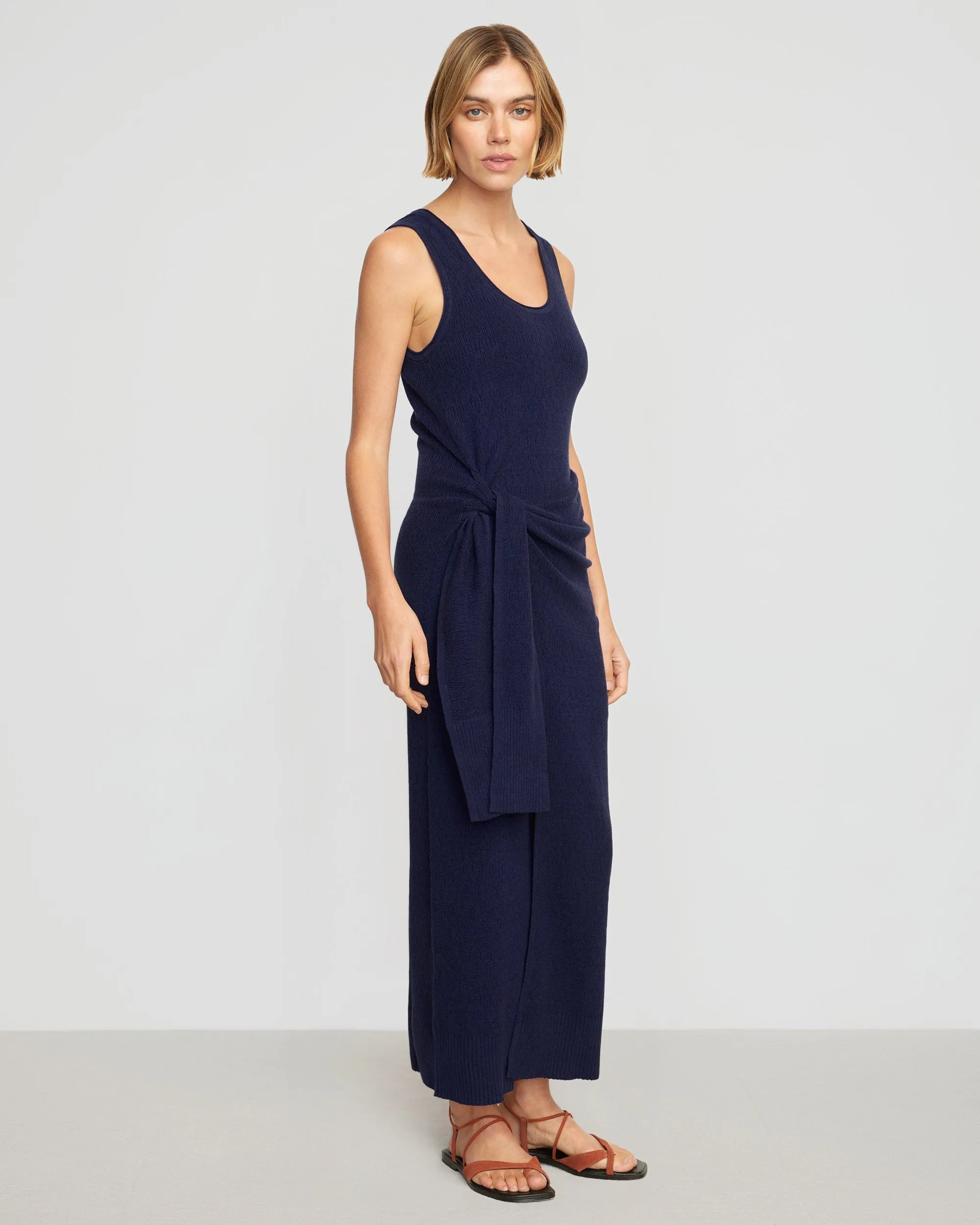 Bianca Linen-Cotton Wrap Dress | Navy