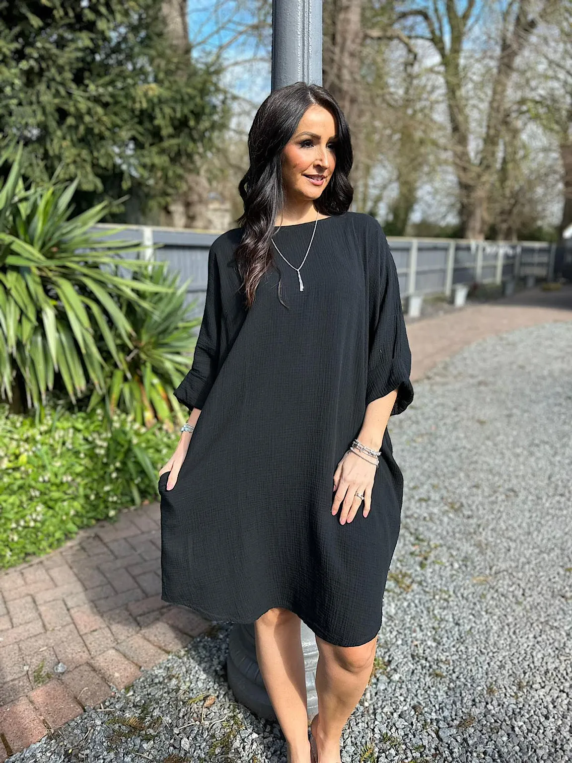 Black Bubble Cotton Pocket Dress Samantha