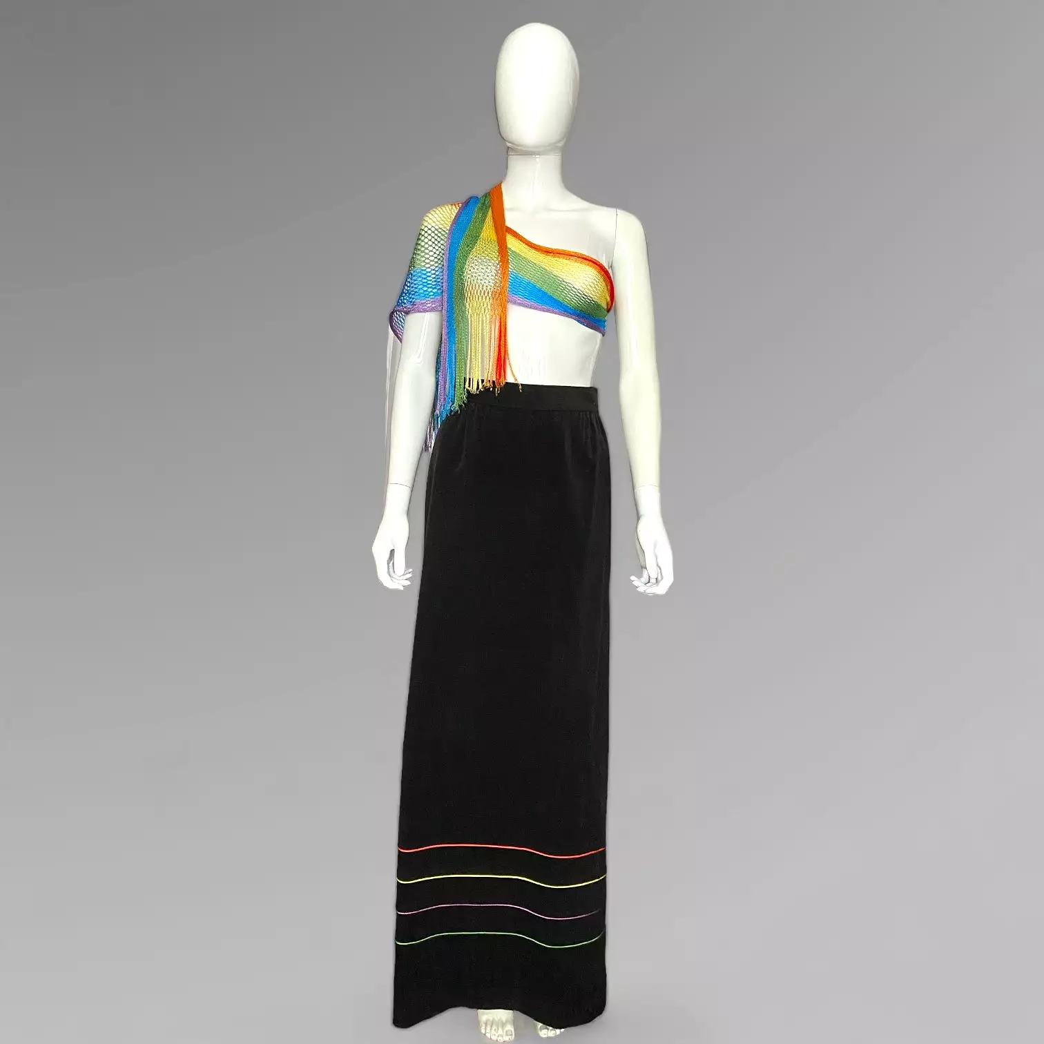 Black Corduroy Maxi Skirt Primary Color Satin Stripes