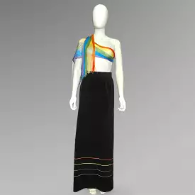 Black Corduroy Maxi Skirt Primary Color Satin Stripes