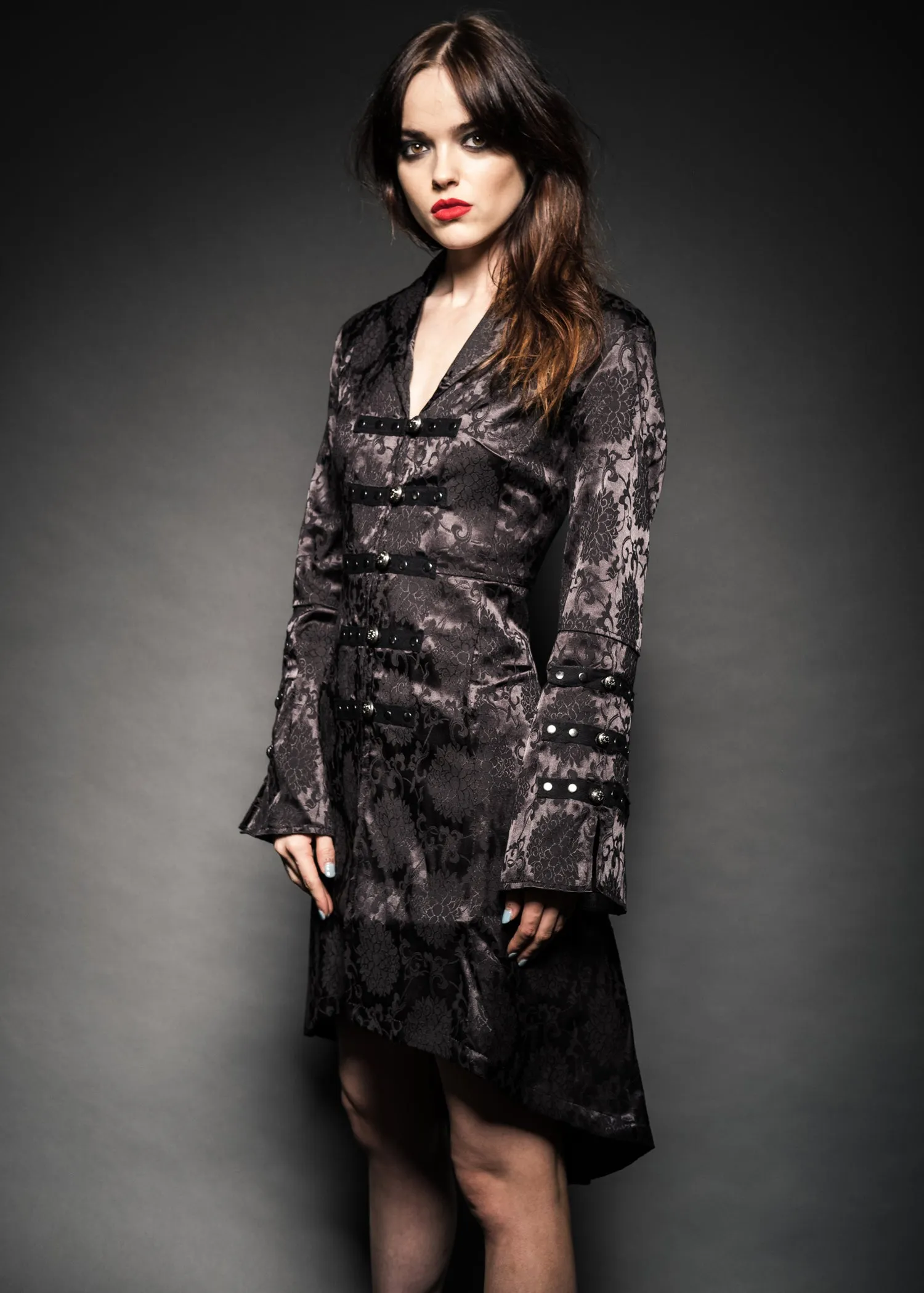 Black Floral Brocade Victorian Coat Jacket