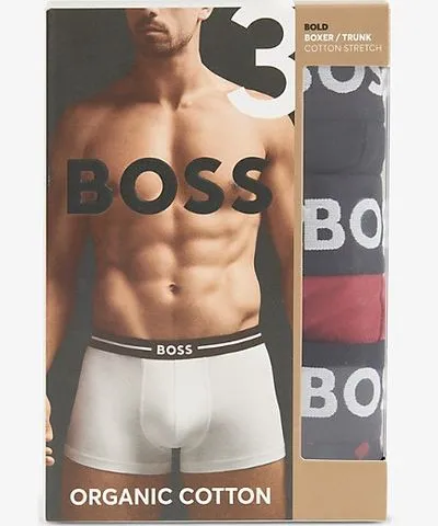 Boss Mens Open Miscellaneous Bold mid-rise pack of three stretch-organic-cotton trunks