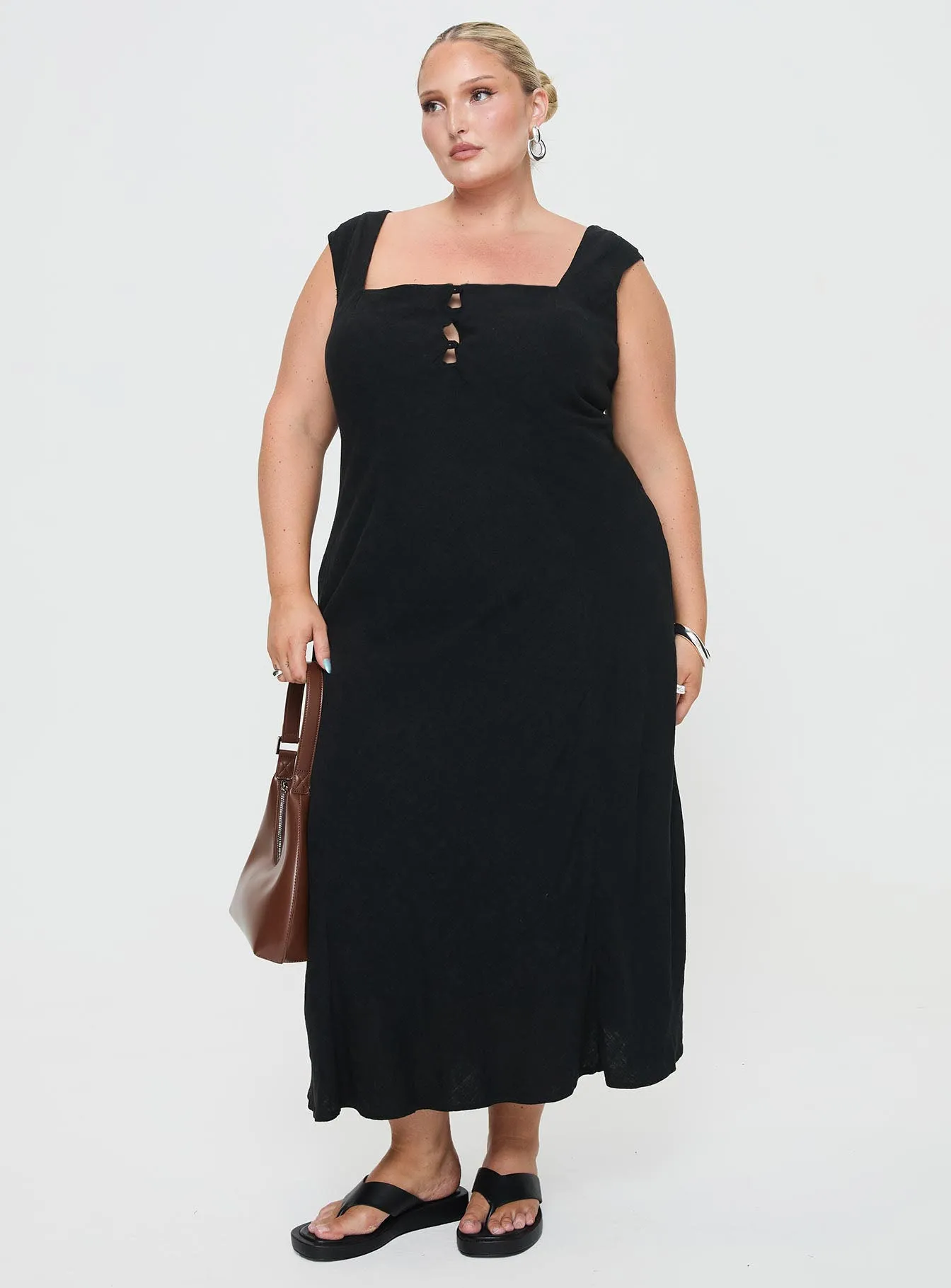 Chosen Girl Linen Blend Maxi Dress Black Curve