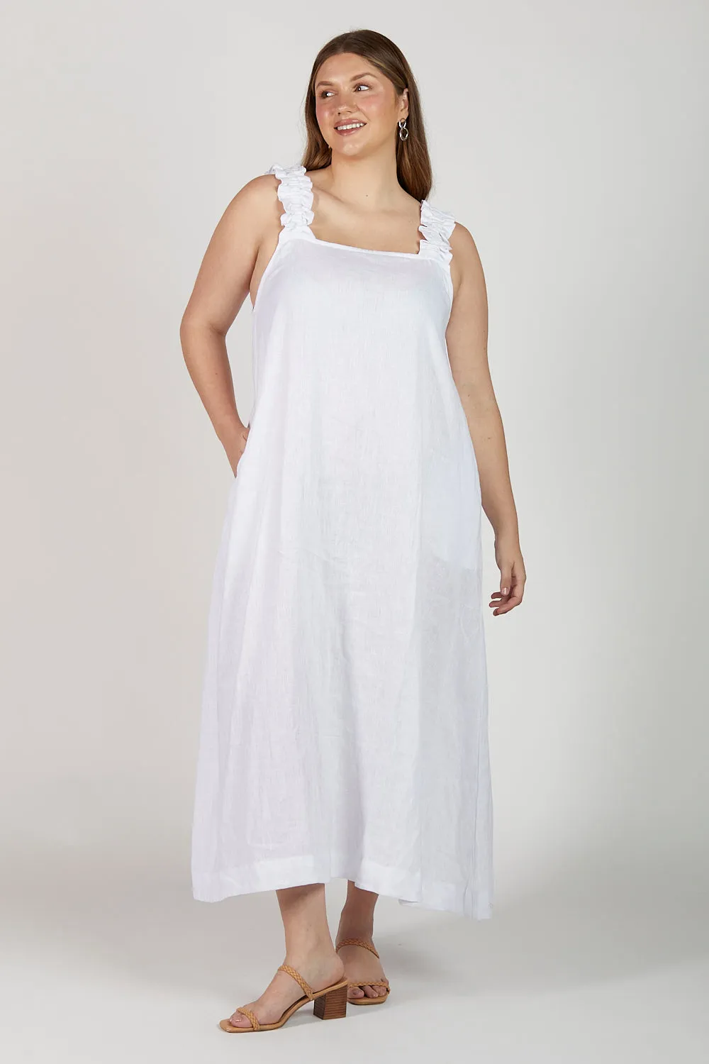 Claire Maxi Linen Dress in White