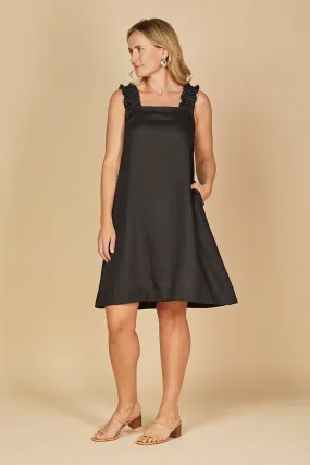 Claire Short Linen Dress in Black