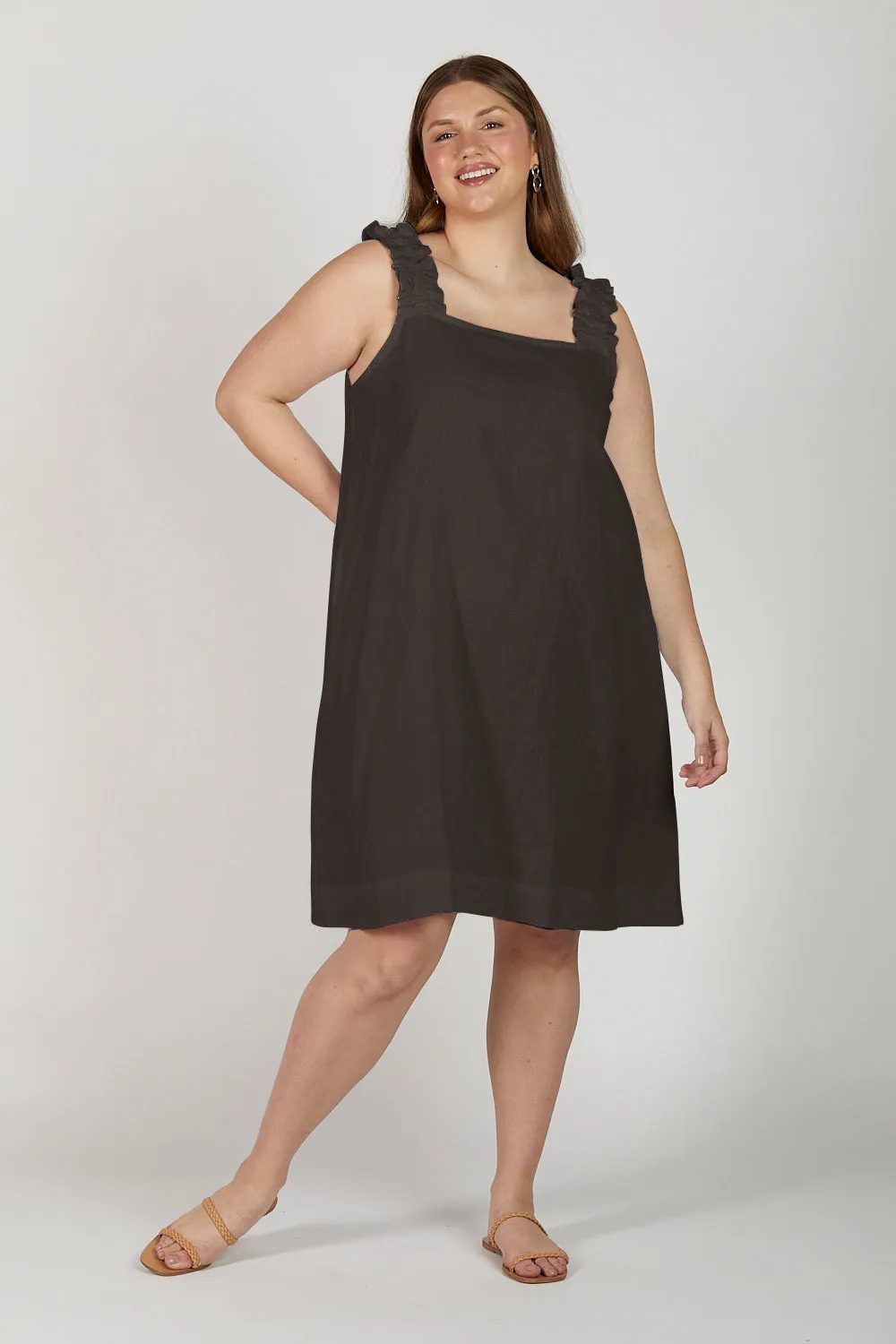 Claire Short Linen Dress in Black