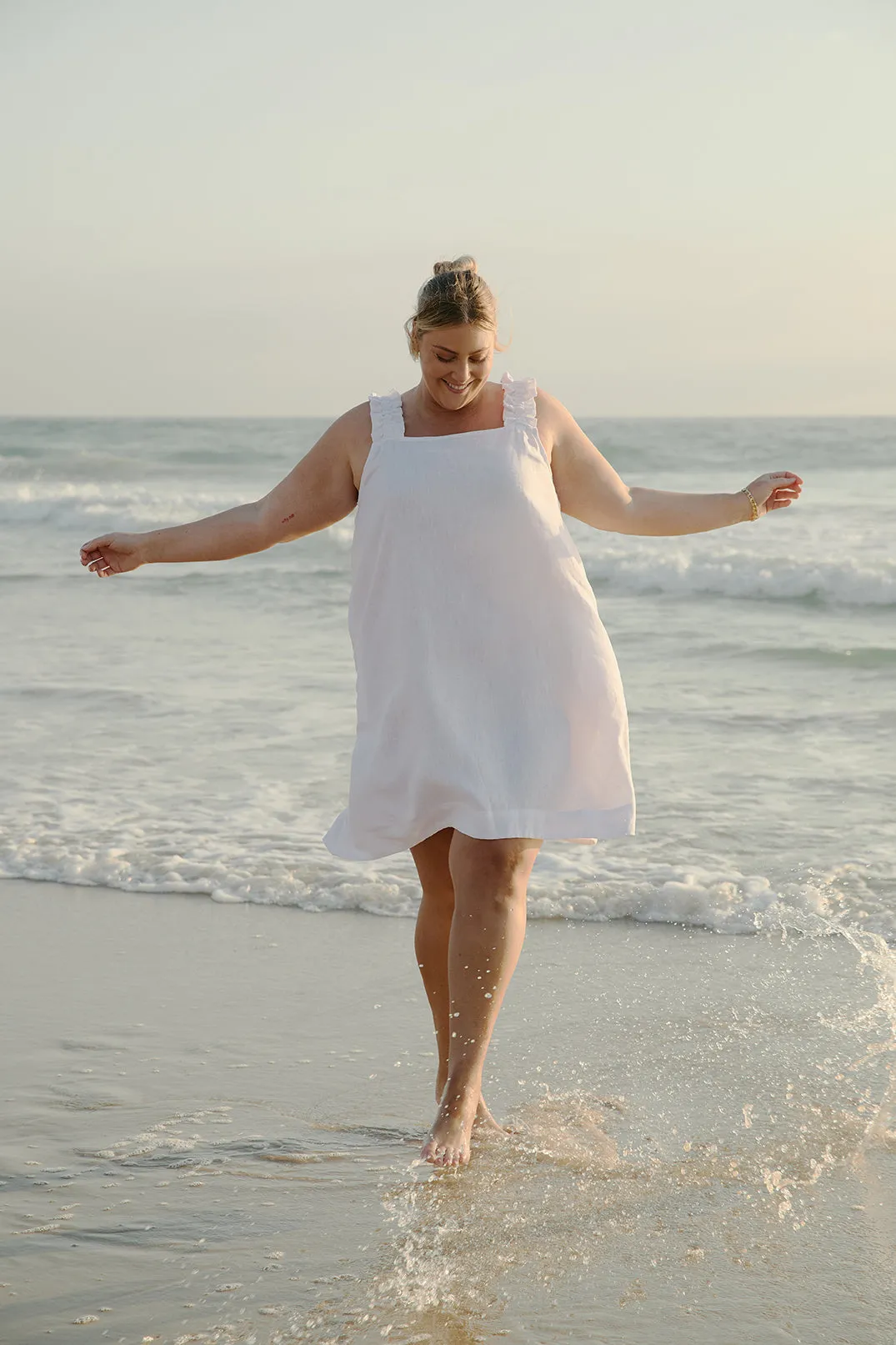 Claire Short Linen Dress in White