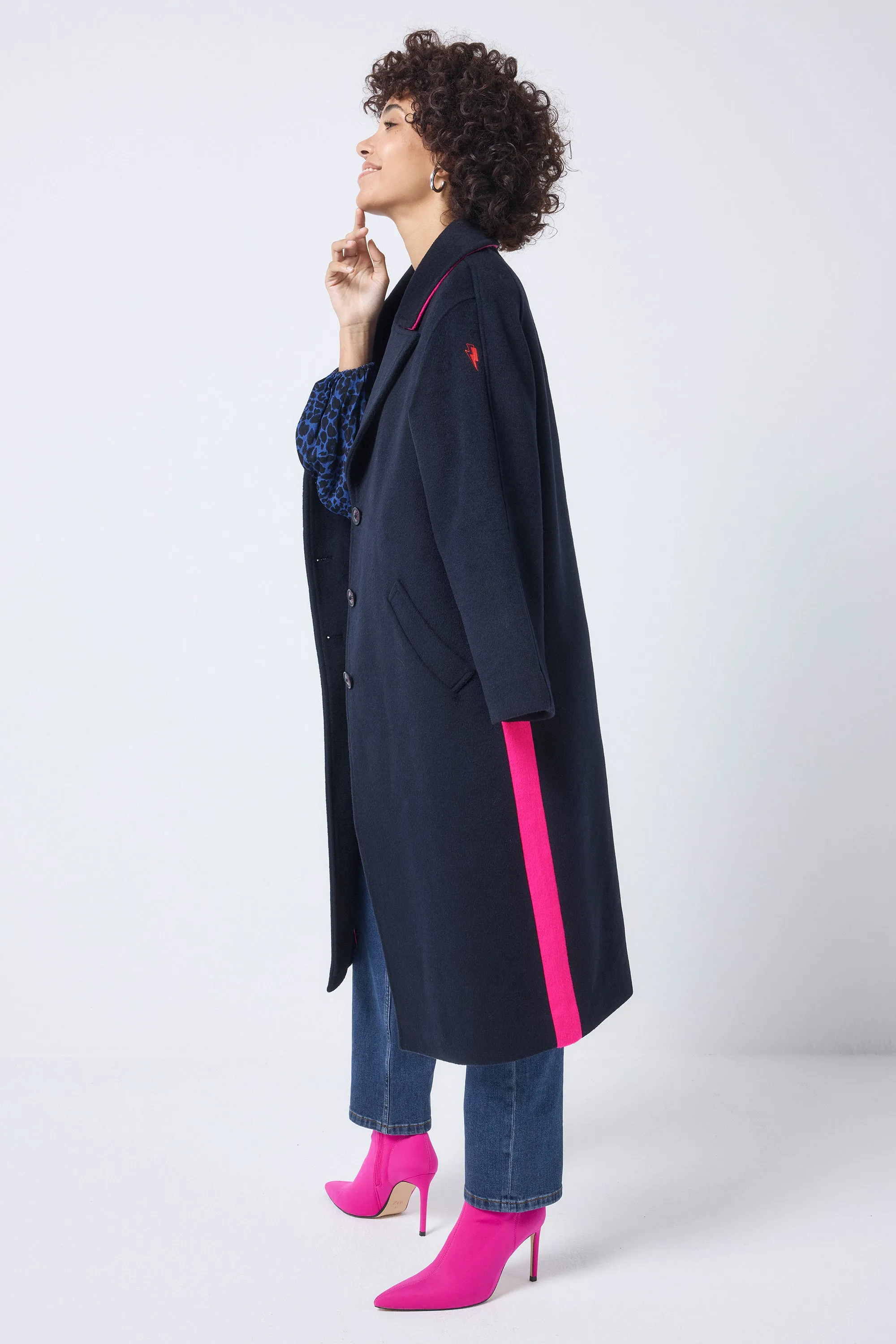 COMING SOON: Navy with Neon Pink Wool Blend Coat