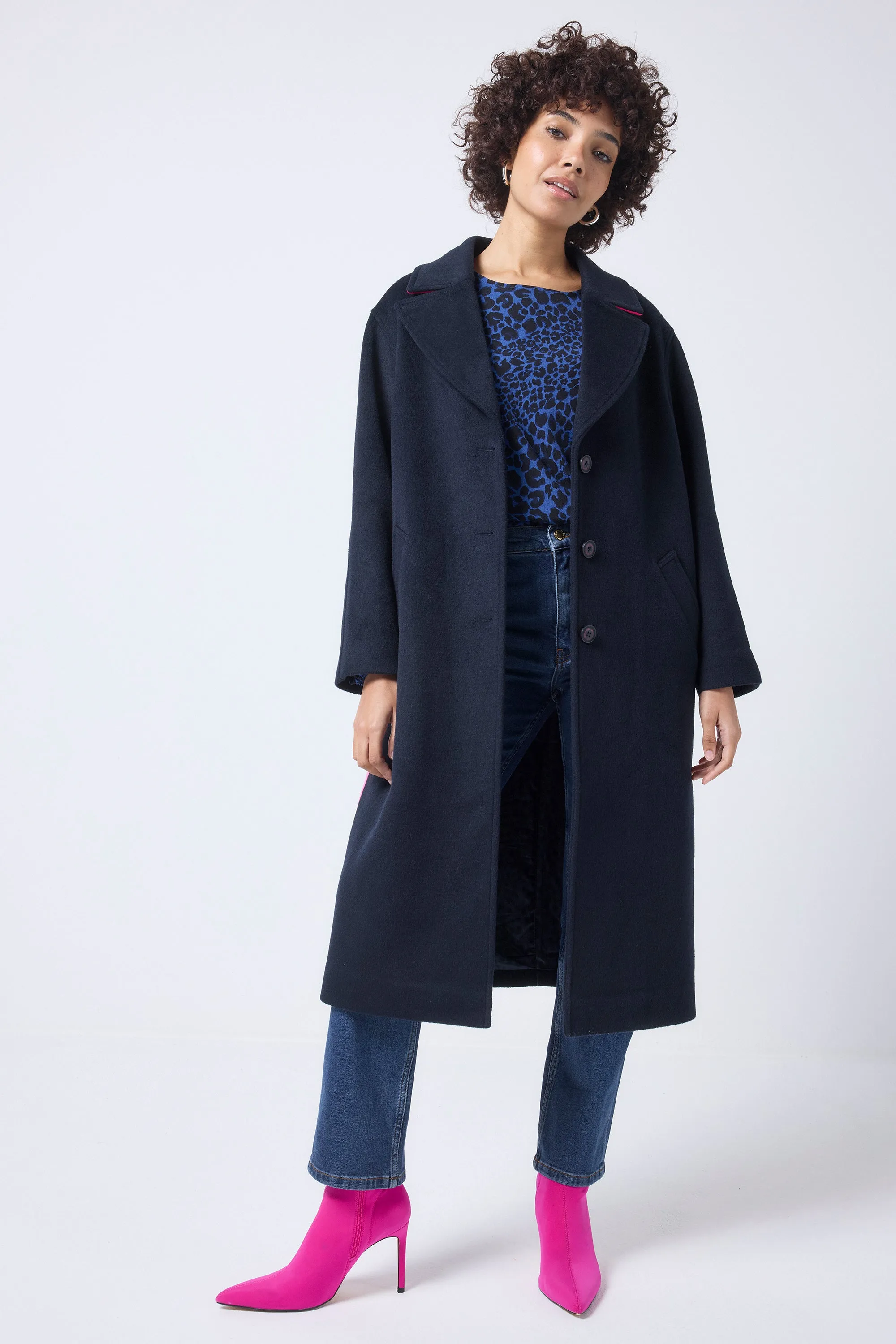 COMING SOON: Navy with Neon Pink Wool Blend Coat