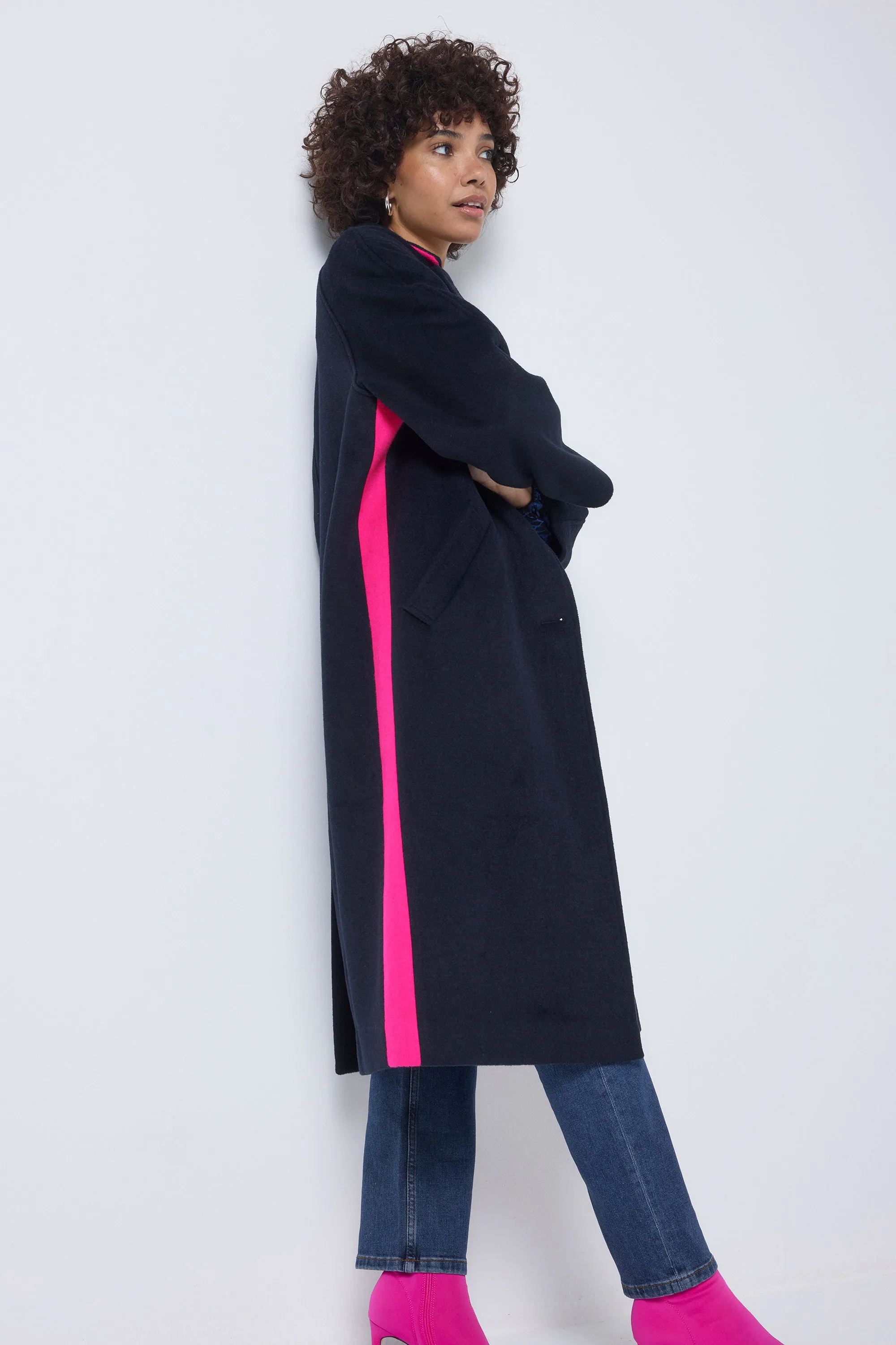 COMING SOON: Navy with Neon Pink Wool Blend Coat