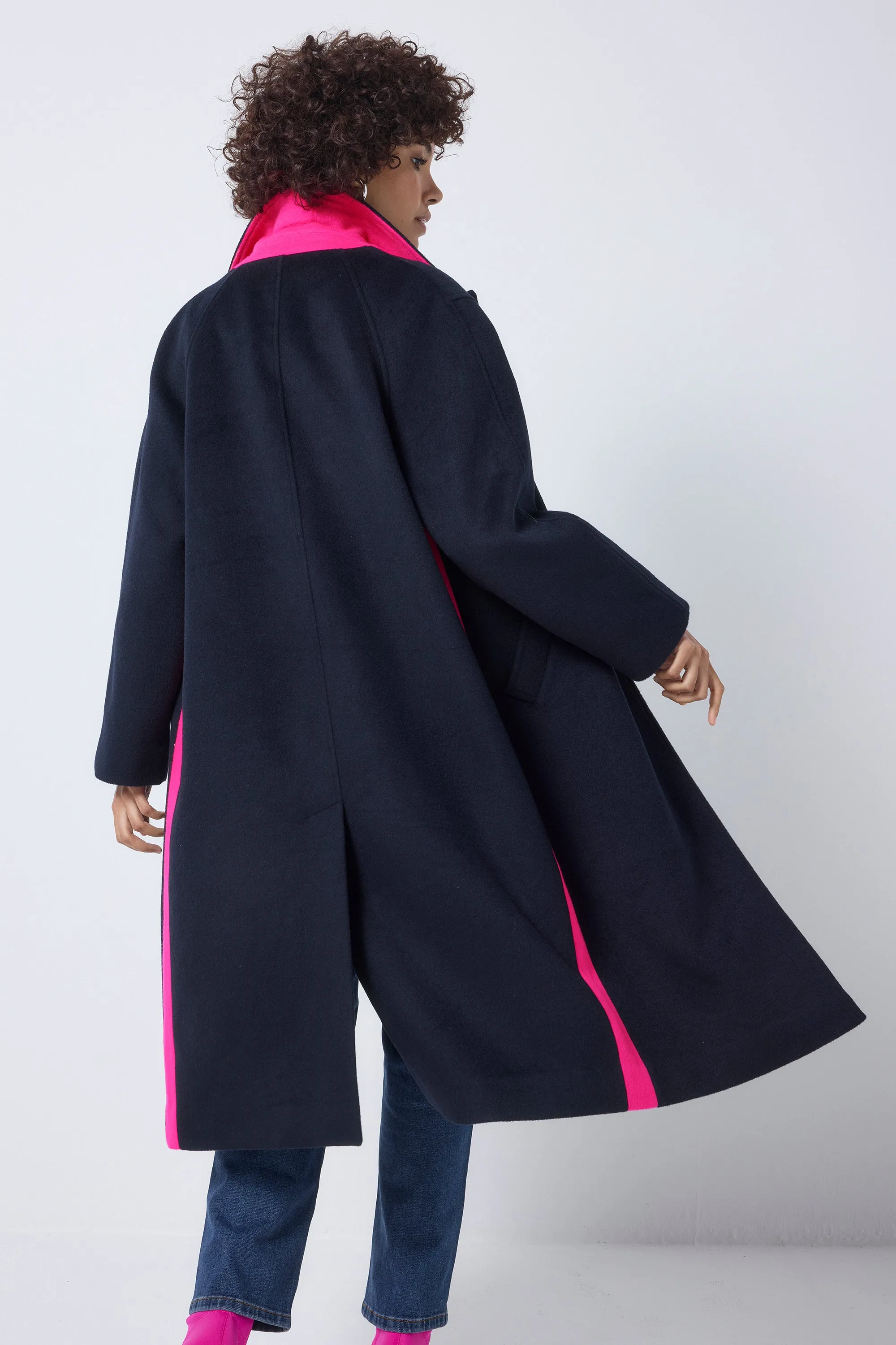 COMING SOON: Navy with Neon Pink Wool Blend Coat