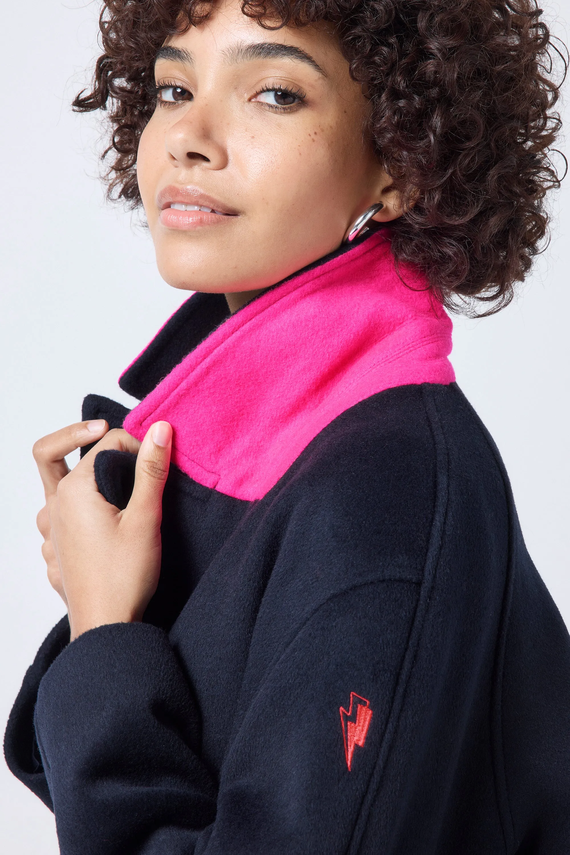 COMING SOON: Navy with Neon Pink Wool Blend Coat