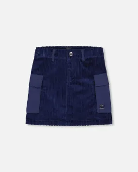 Corduroy Cargo Pocket Skirt Navy