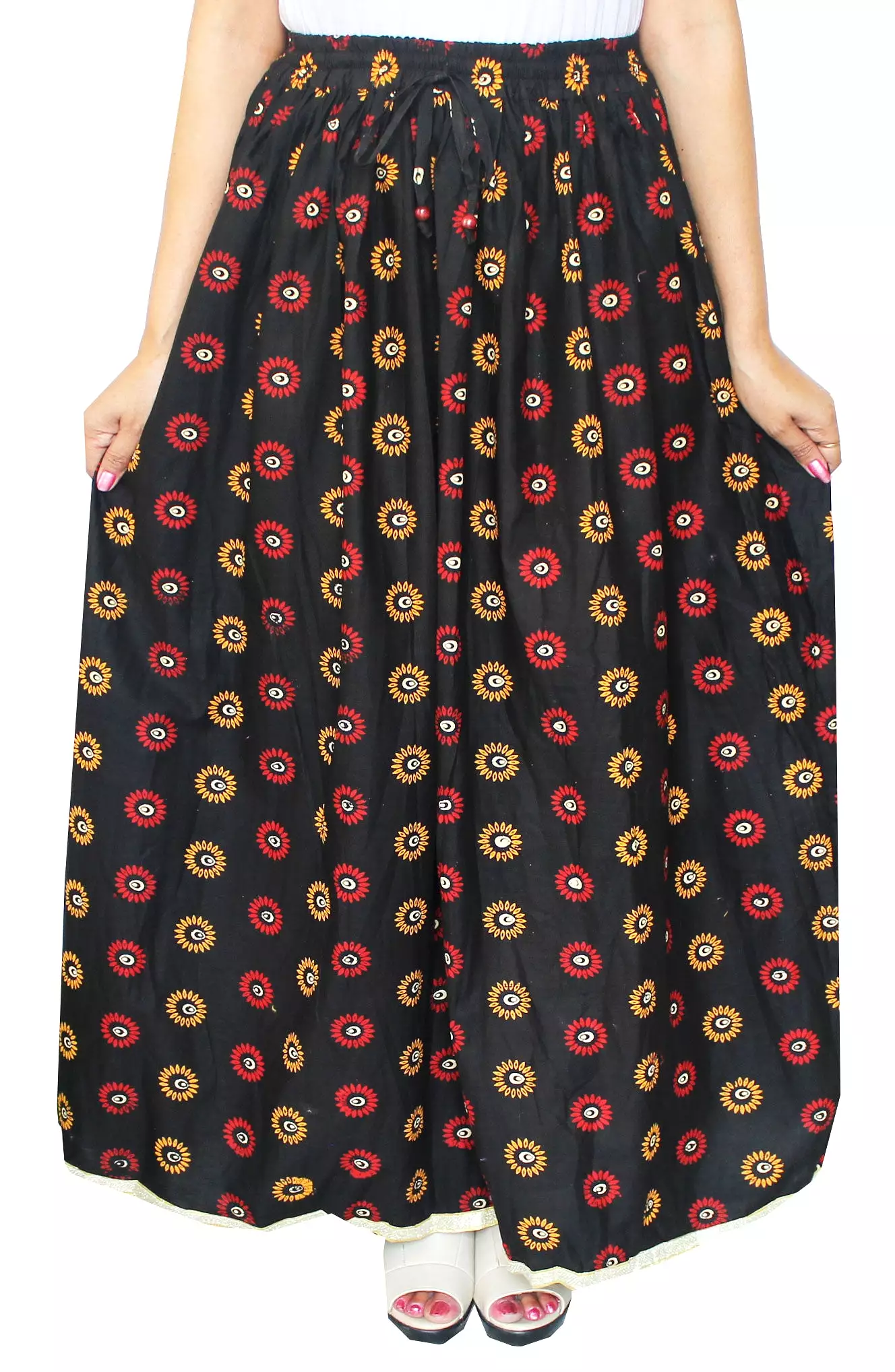 Cotton Printed Indian Long Skirt India Clothes (Black)