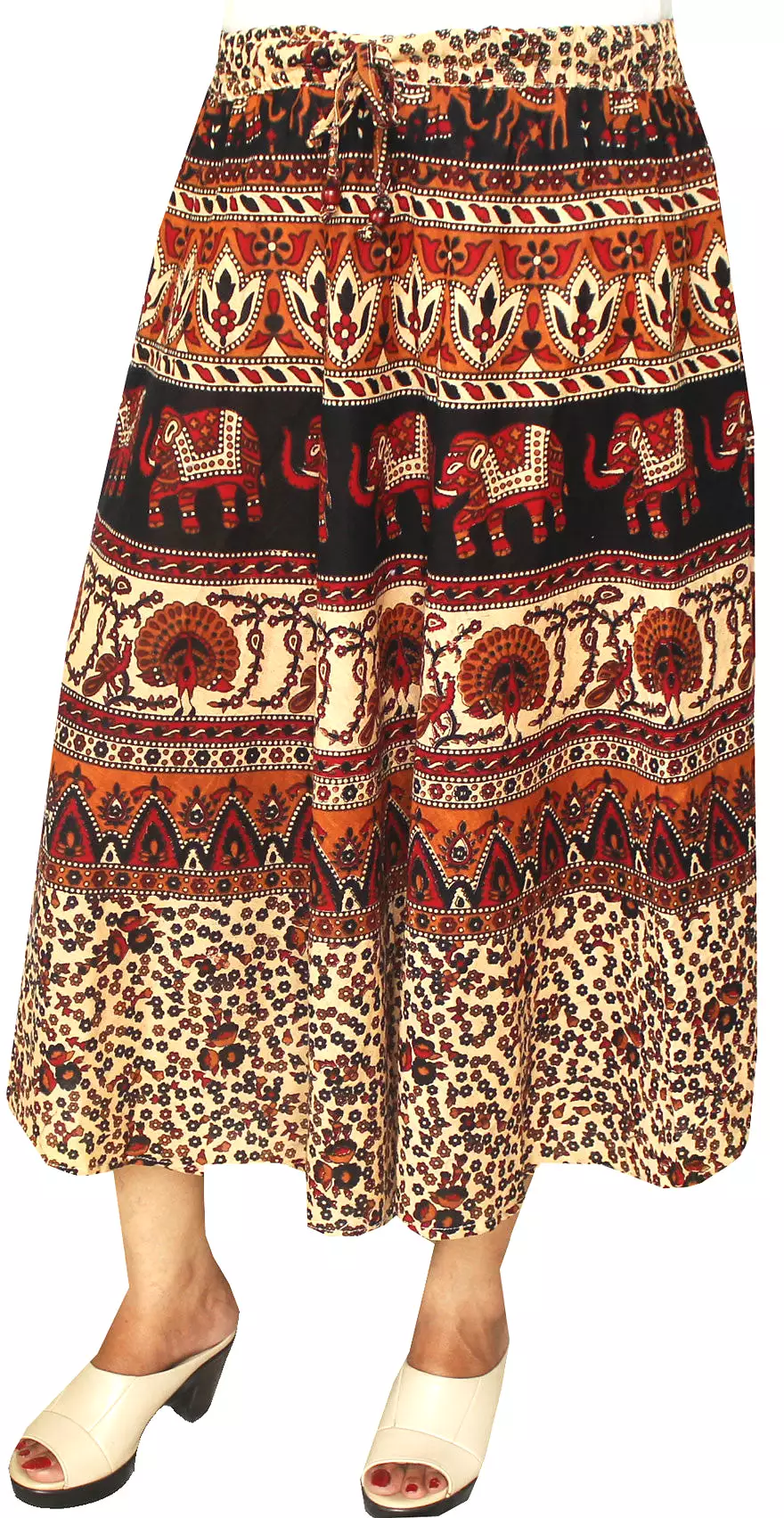 Cotton Printed Long Skirt Womens Indian Clothing (Maroon)