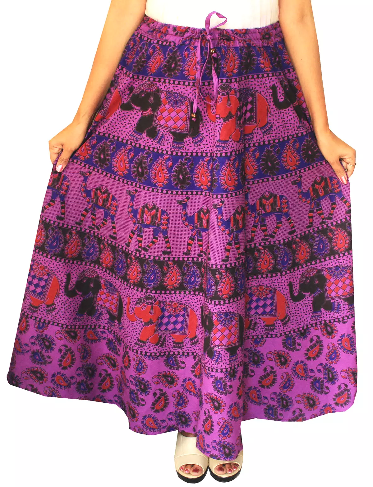 Cotton Printed Long Skirt Womens Indian Clothing (Purple)