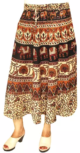 Cotton Printed Long Womens Skirt India Clothing (Maroon)