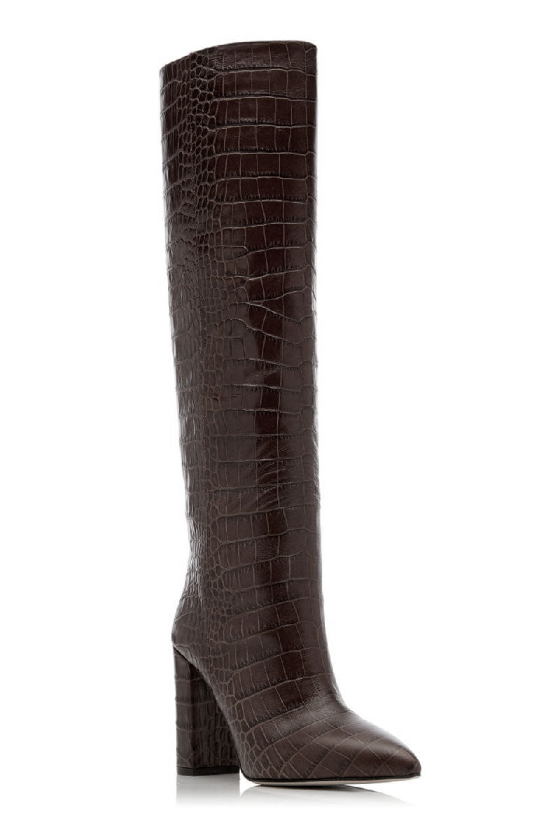 Croc-Embossed Tall Boots in Testa di Moro