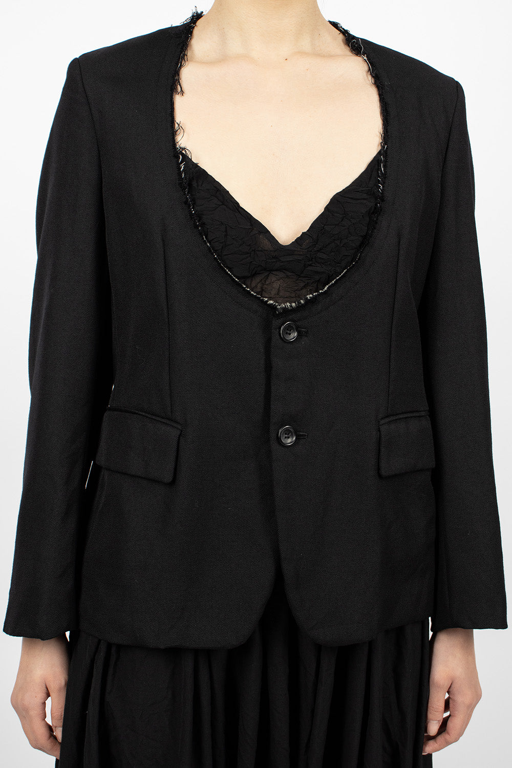 Cut-off Collar Wool Jacket Black