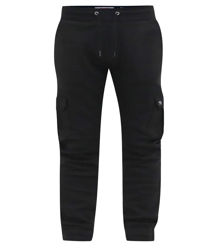 D555 Big Mens Black Joggers With  Cargo Pocket and Ribbed Cuffs (TILDEN 2)