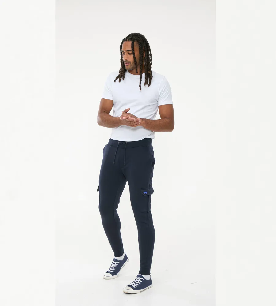 D555 Tall Mens Navy Joggers With Cargo Pockets and Ribbed Cuffs (TILDEN 1)